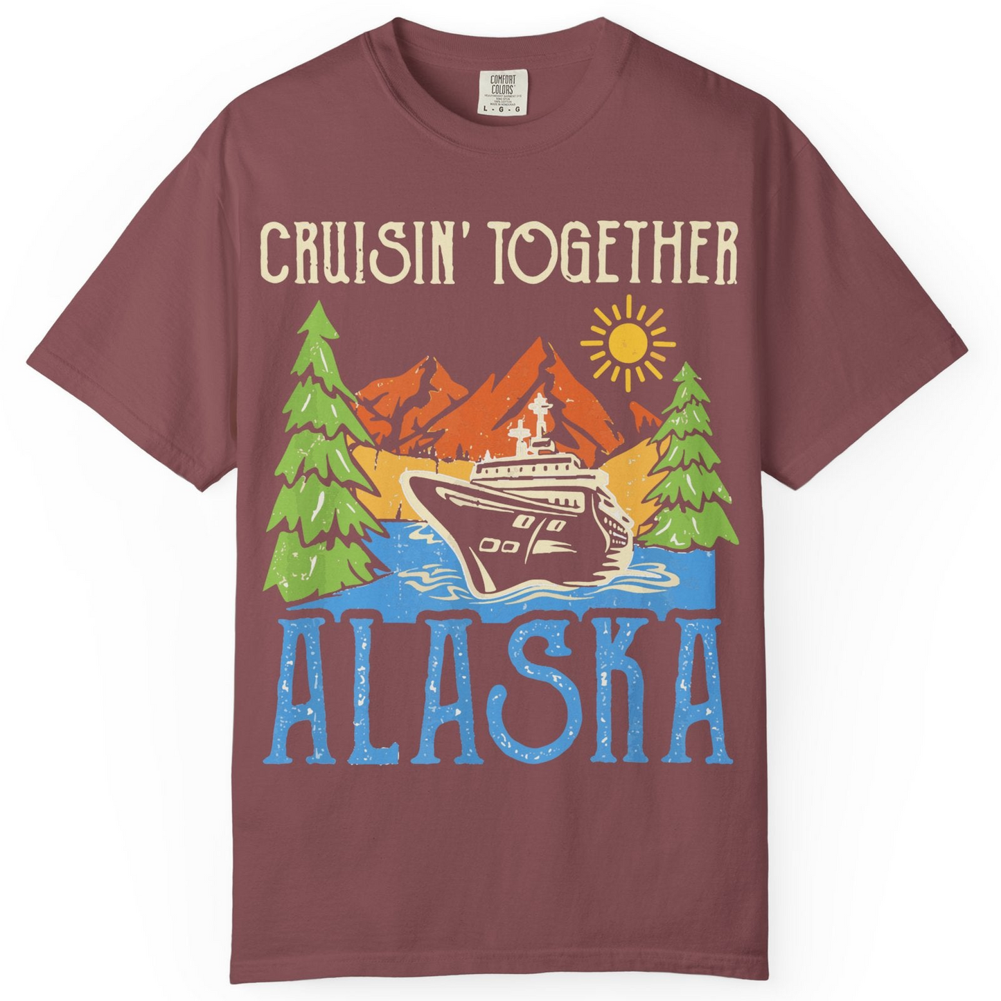 Alaska Cruise Adventure Nature Landscape Retro Family Shirt — Comfort Comfort Colors T-Shirt – Brick – Alaska Cruise Shirts