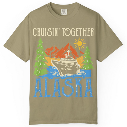 Alaska Cruise Adventure Nature Landscape Retro Family Shirt — Comfort Comfort Colors T-Shirt – Khaki – Alaska Cruise Shirts