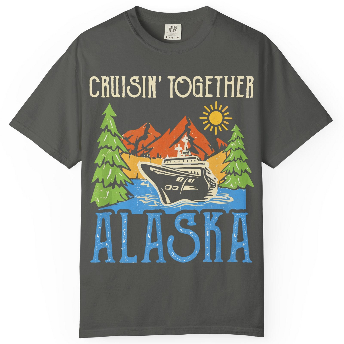 Alaska Cruise Adventure Nature Landscape Retro Family Shirt — Comfort Comfort Colors T-Shirt – Pepper – Alaska Cruise Shirts