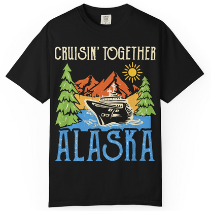 Alaska Cruise Adventure Nature Landscape Retro Family Shirt — Comfort Comfort Colors T-Shirt – Black – Alaska Cruise Shirts