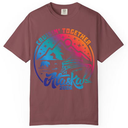 Alaska Cruise Adventure Mountains Wildlife Retro Family Group Shirt 2026 — Comfort Comfort Colors T-Shirt – Brick – Alaska Cruise Shirts