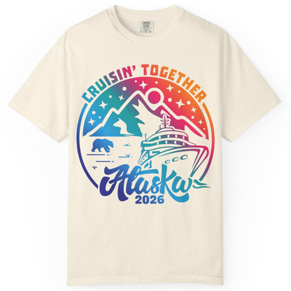 Alaska Cruise Adventure Mountains Wildlife Retro Family Group Shirt 2026 — Comfort Comfort Colors T-Shirt – Ivory – Alaska Cruise Shirts
