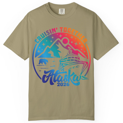 Alaska Cruise Adventure Mountains Wildlife Retro Family Group Shirt 2026 — Comfort Comfort Colors T-Shirt – Khaki – Alaska Cruise Shirts