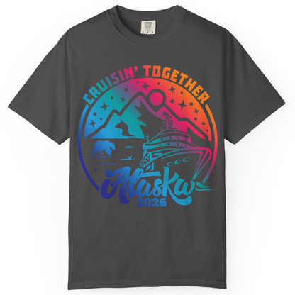 Alaska Cruise Adventure Mountains Wildlife Retro Family Group Shirt 2026 — Comfort Comfort Colors T-Shirt – Graphite – Alaska Cruise Shirts