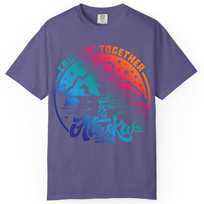 Alaska Cruise Adventure Mountains Wildlife Retro Family Group Shirt 2026 — Comfort Comfort Colors T-Shirt – Grape – Alaska Cruise Shirts