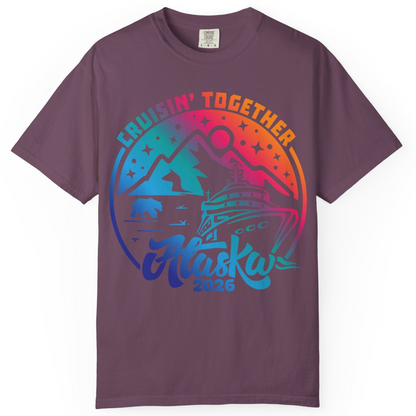 Alaska Cruise Adventure Mountains Wildlife Retro Family Group Shirt 2026 — Comfort Comfort Colors T-Shirt – Berry – Alaska Cruise Shirts