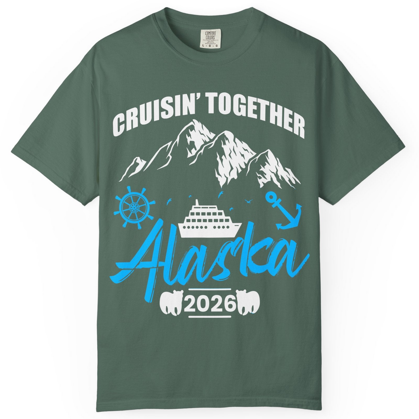 Alaska Cruise Group Adventure Shirt Comfort Colors T-Shirt – Blue Spruce – Alaska Cruise Shirts