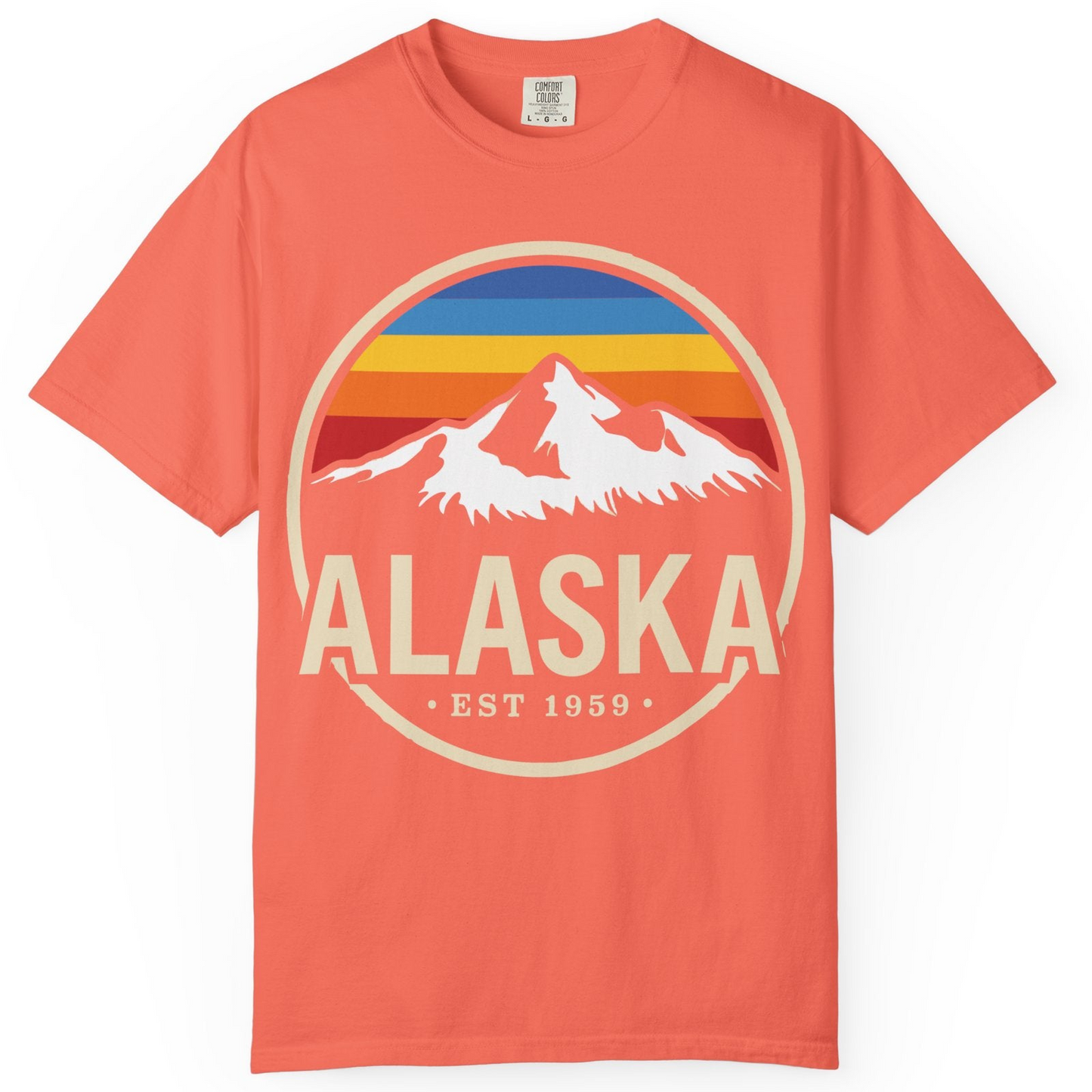 Alaska Vintage Mountain Sunset Shirt Comfort Colors T-Shirt – Bright Salmon – Alaska Cruise Shirts