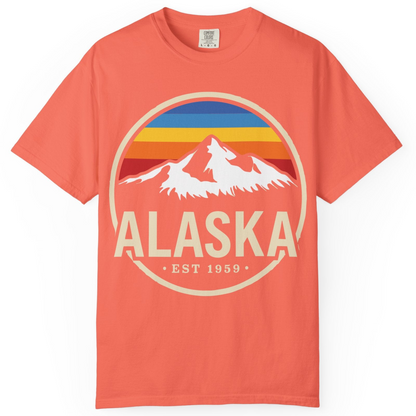 Alaska Vintage Mountain Sunset Shirt Comfort Colors T-Shirt – Bright Salmon – Alaska Cruise Shirts