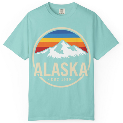 Alaska Vintage Mountain Sunset Shirt Comfort Colors T-Shirt – Chalky Mint – Alaska Cruise Shirts