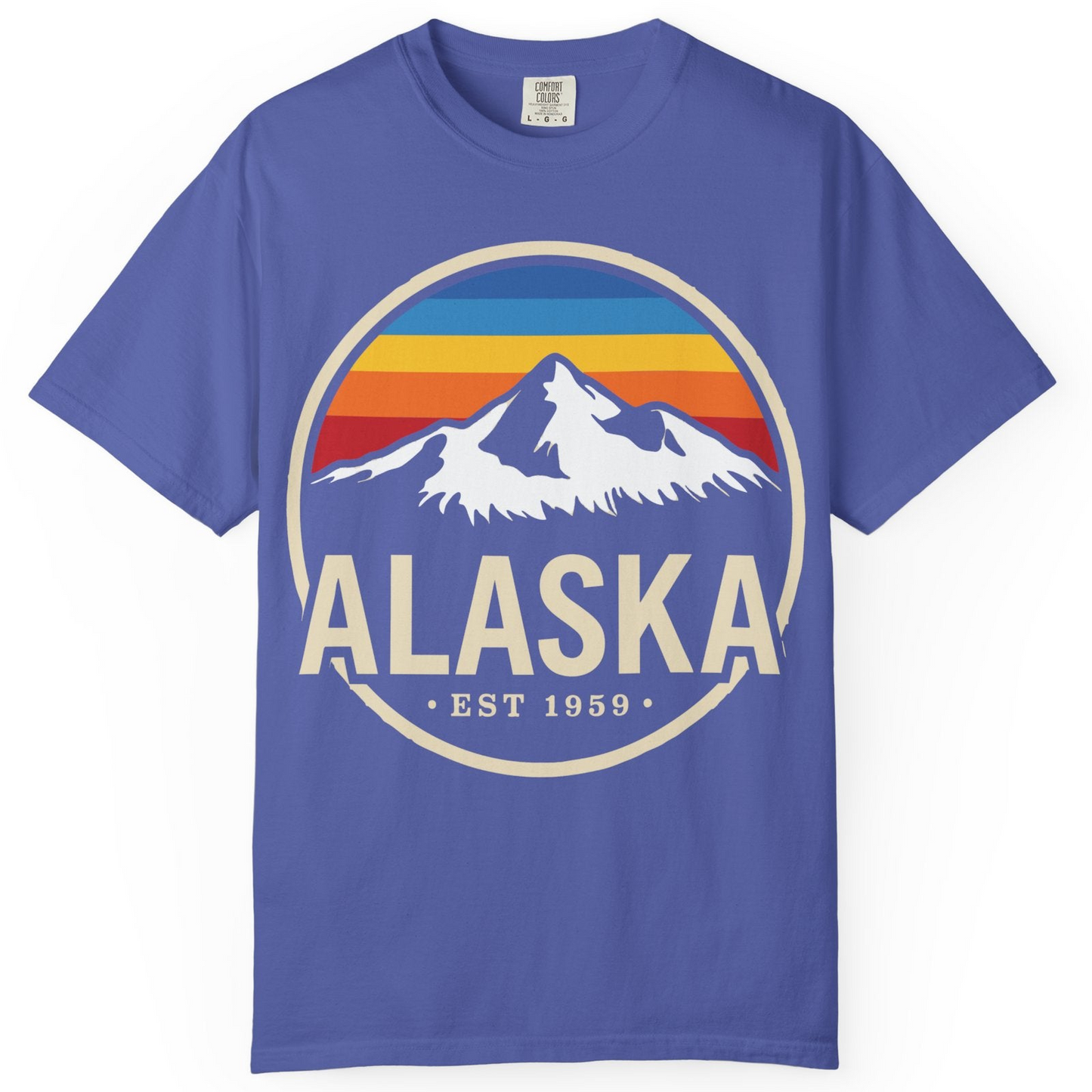 Alaska Vintage Mountain Sunset Shirt Comfort Colors T-Shirt – Periwinkle – Alaska Cruise Shirts