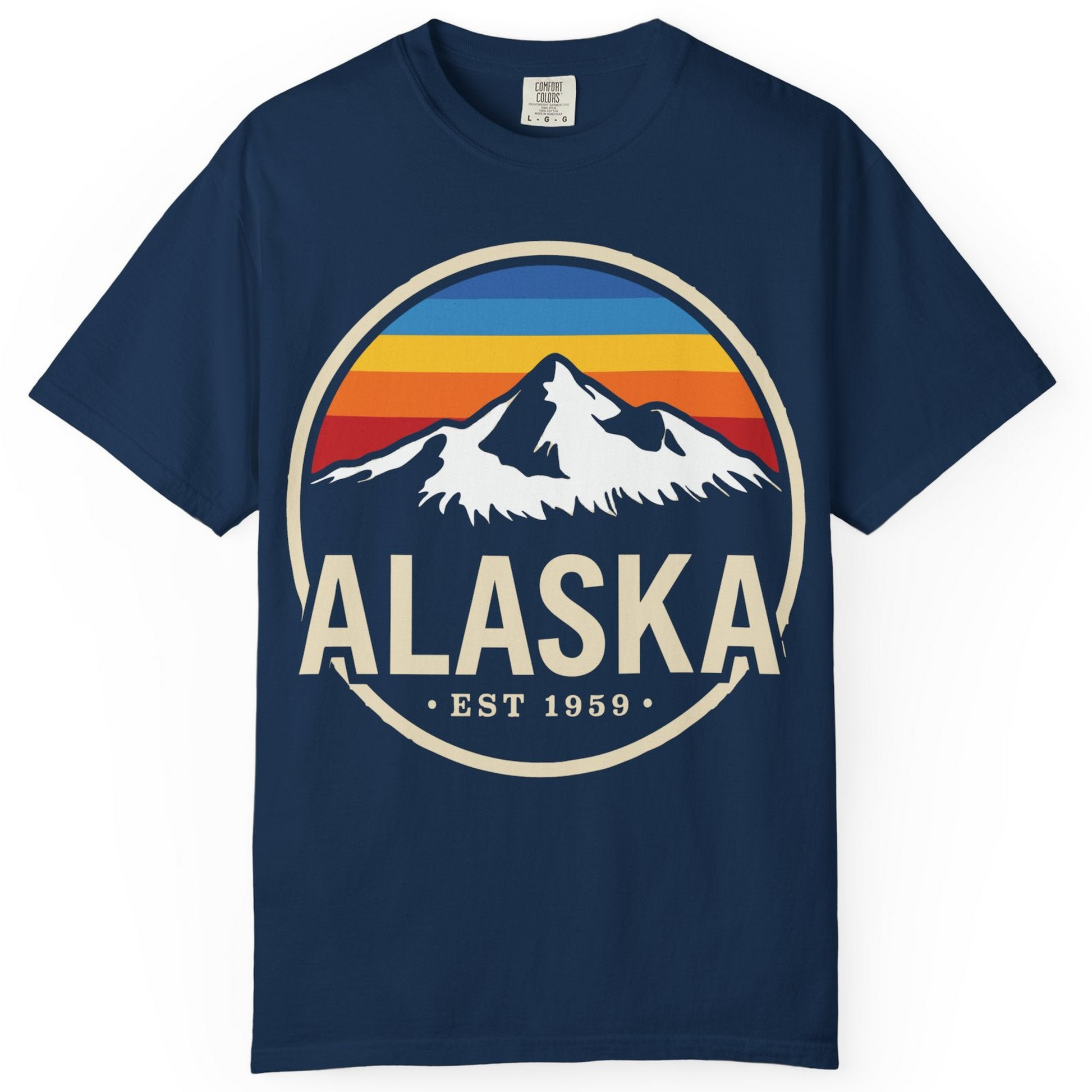 Alaska Vintage Mountain Sunset Shirt Comfort Colors T-Shirt – Navy – Alaska Cruise Shirts