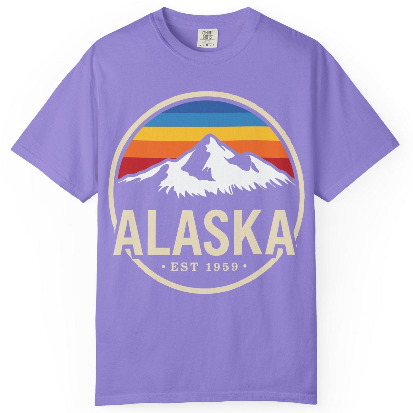 Alaska Vintage Mountain Sunset Shirt Comfort Colors T-Shirt – Violet – Alaska Cruise Shirts