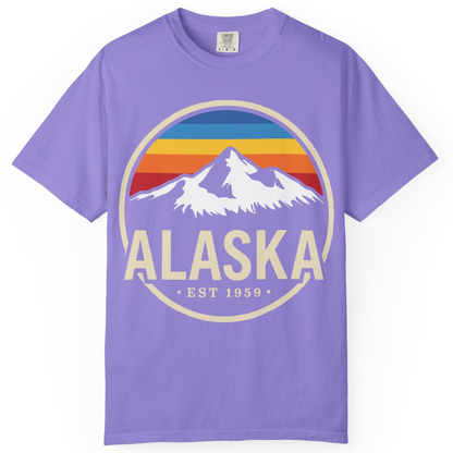 Alaska Vintage Mountain Sunset Shirt Comfort Colors T-Shirt – Violet – Alaska Cruise Shirts