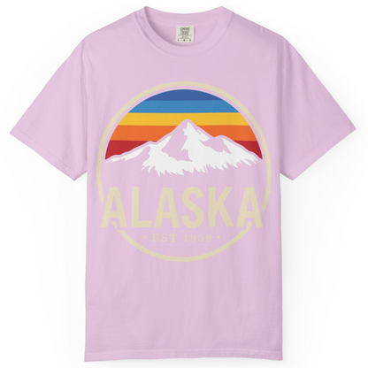 Alaska Vintage Mountain Sunset Shirt Comfort Colors T-Shirt – Orchid – Alaska Cruise Shirts