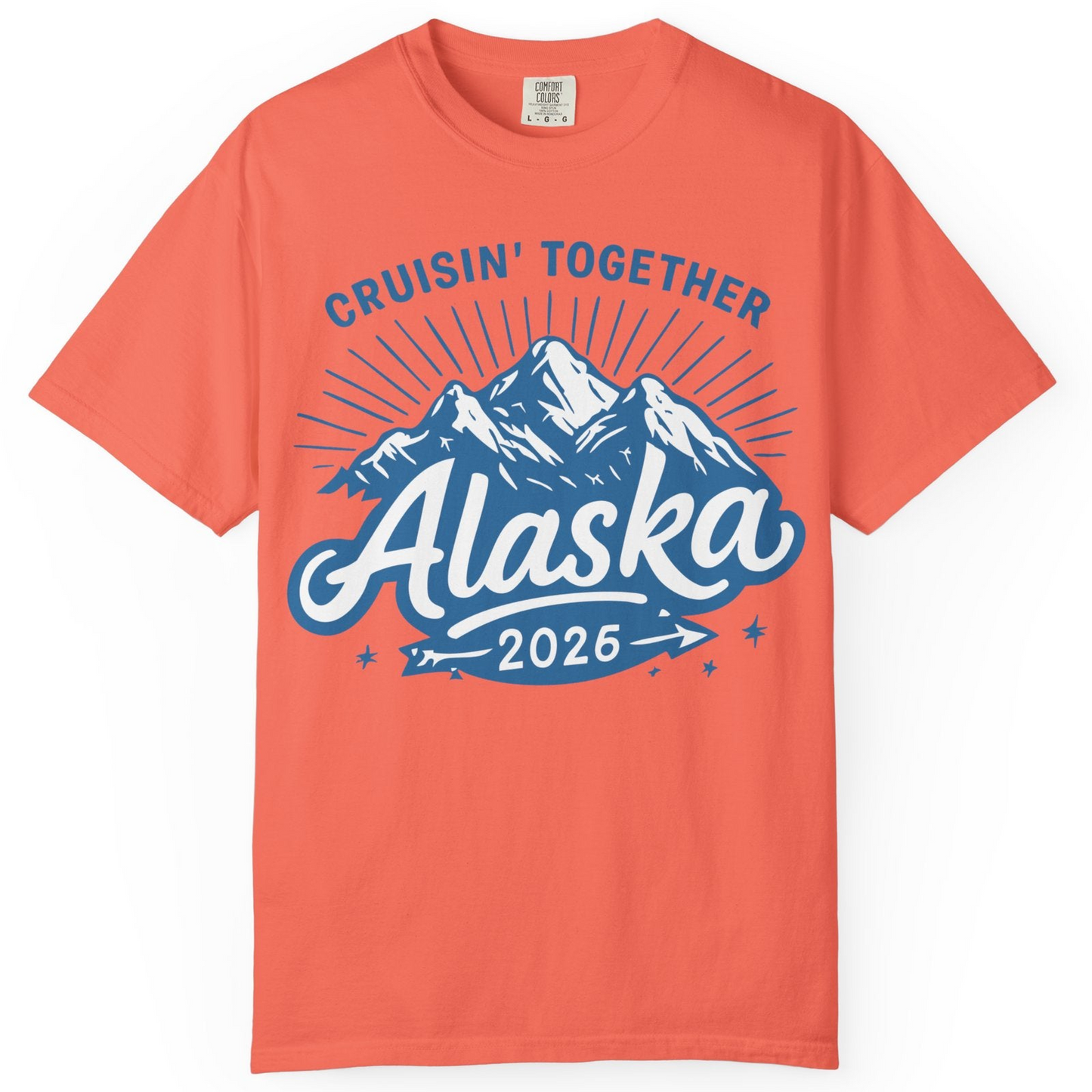Alaska Cruise Mountains Adventure Shirt Comfort Colors T-Shirt – Bright Salmon – Alaska Cruise Shirts