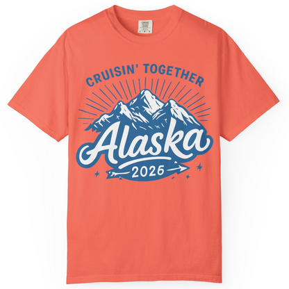 Alaska Cruise Mountains Adventure Shirt Comfort Colors T-Shirt – Bright Salmon – Alaska Cruise Shirts