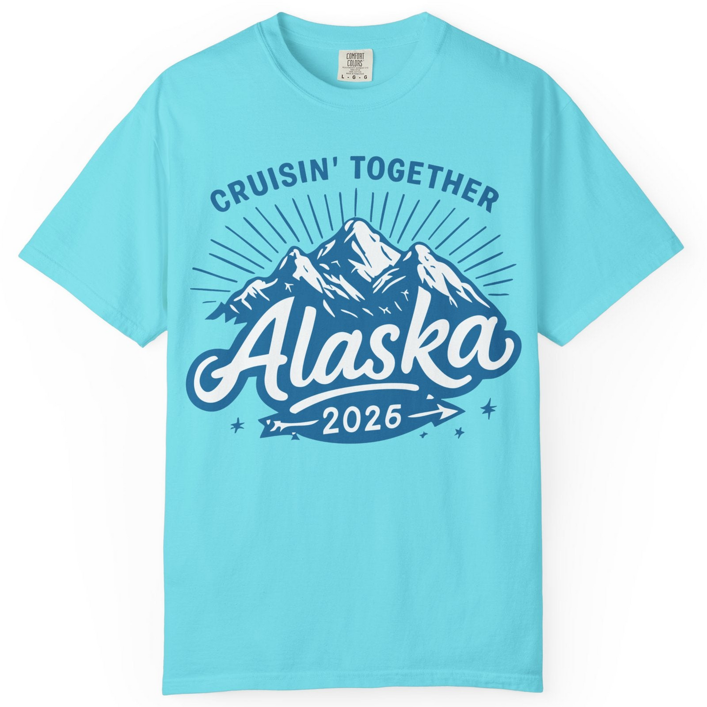 Alaska Cruise Mountains Adventure Shirt Comfort Colors T-Shirt – Lagoon Blue – Alaska Cruise Shirts