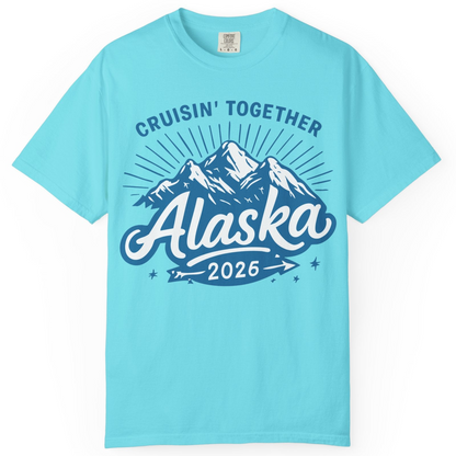 Alaska Cruise Mountains Adventure Shirt Comfort Colors T-Shirt – Lagoon Blue – Alaska Cruise Shirts