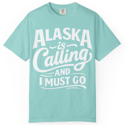 Alaska Is Calling Adventure Typography Shirt Comfort Colors T-Shirt – Chalky Mint – Alaska Cruise Shirts