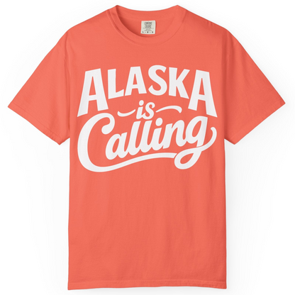 Alaska Is Calling Shirt Comfort Colors T-Shirt – Bright Salmon – Alaska Cruise Shirts