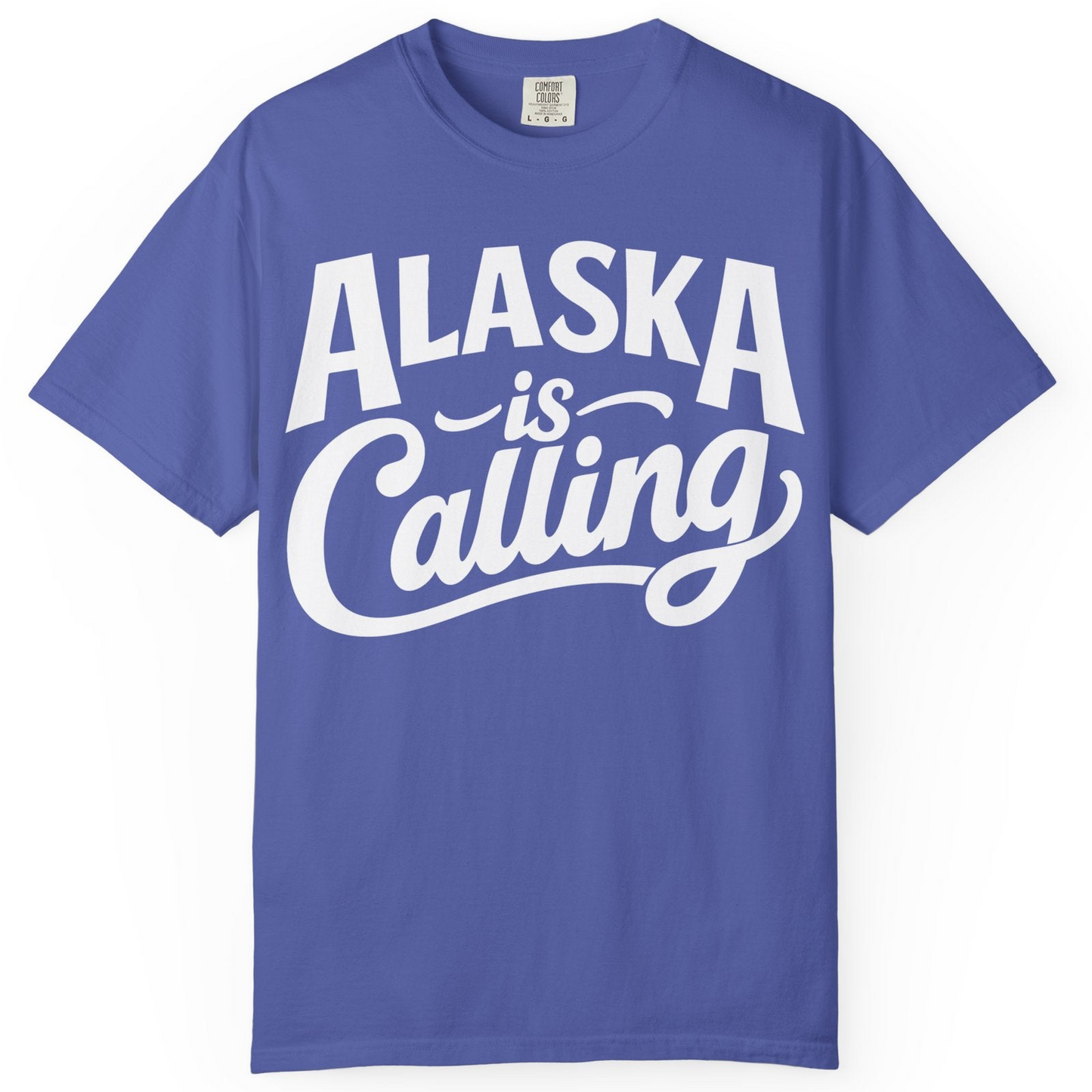 Alaska Is Calling Shirt Comfort Colors T-Shirt – Periwinkle – Alaska Cruise Shirts