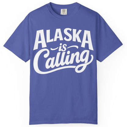 Alaska Is Calling Shirt Comfort Colors T-Shirt – Periwinkle – Alaska Cruise Shirts