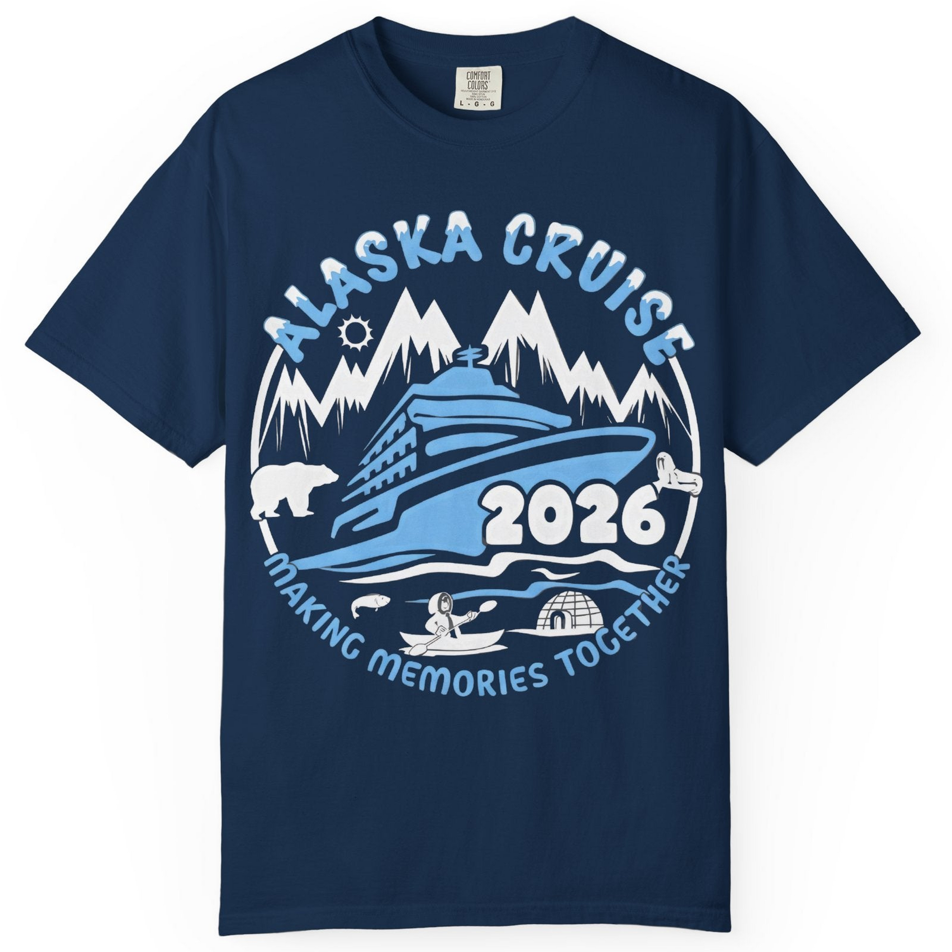Alaska Cruise 2026 Adventure Shirt Comfort Colors T-Shirt – Navy – Alaska Cruise Shirts