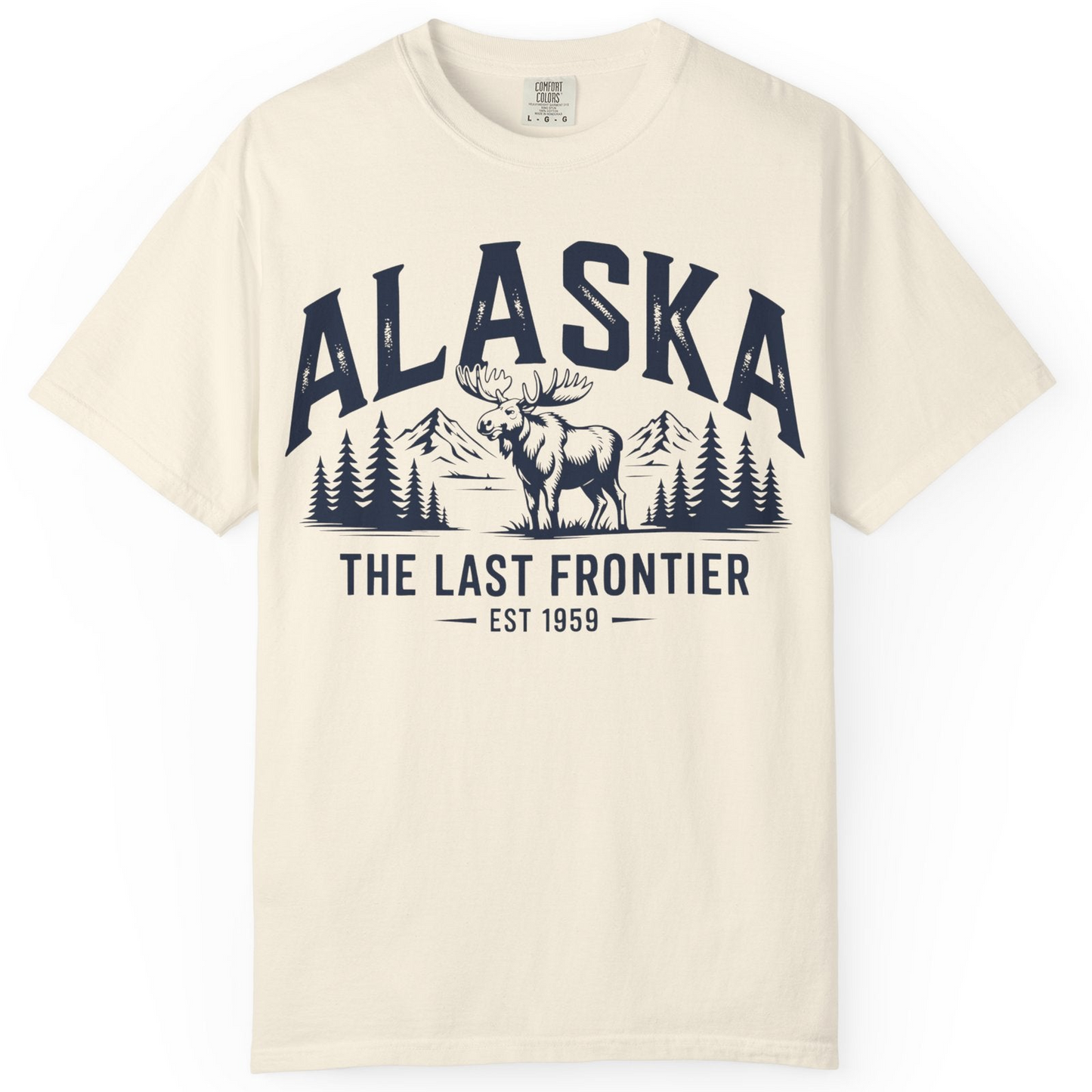 Alaska The Last Frontier Moose Mountain Wilderness Graphic Shirt — Comfort Comfort Colors T-Shirt – Ivory – Alaska Cruise Shirts
