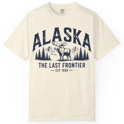 Alaska The Last Frontier Moose Mountain Wilderness Graphic Shirt — Comfort Comfort Colors T-Shirt – Ivory – Alaska Cruise Shirts
