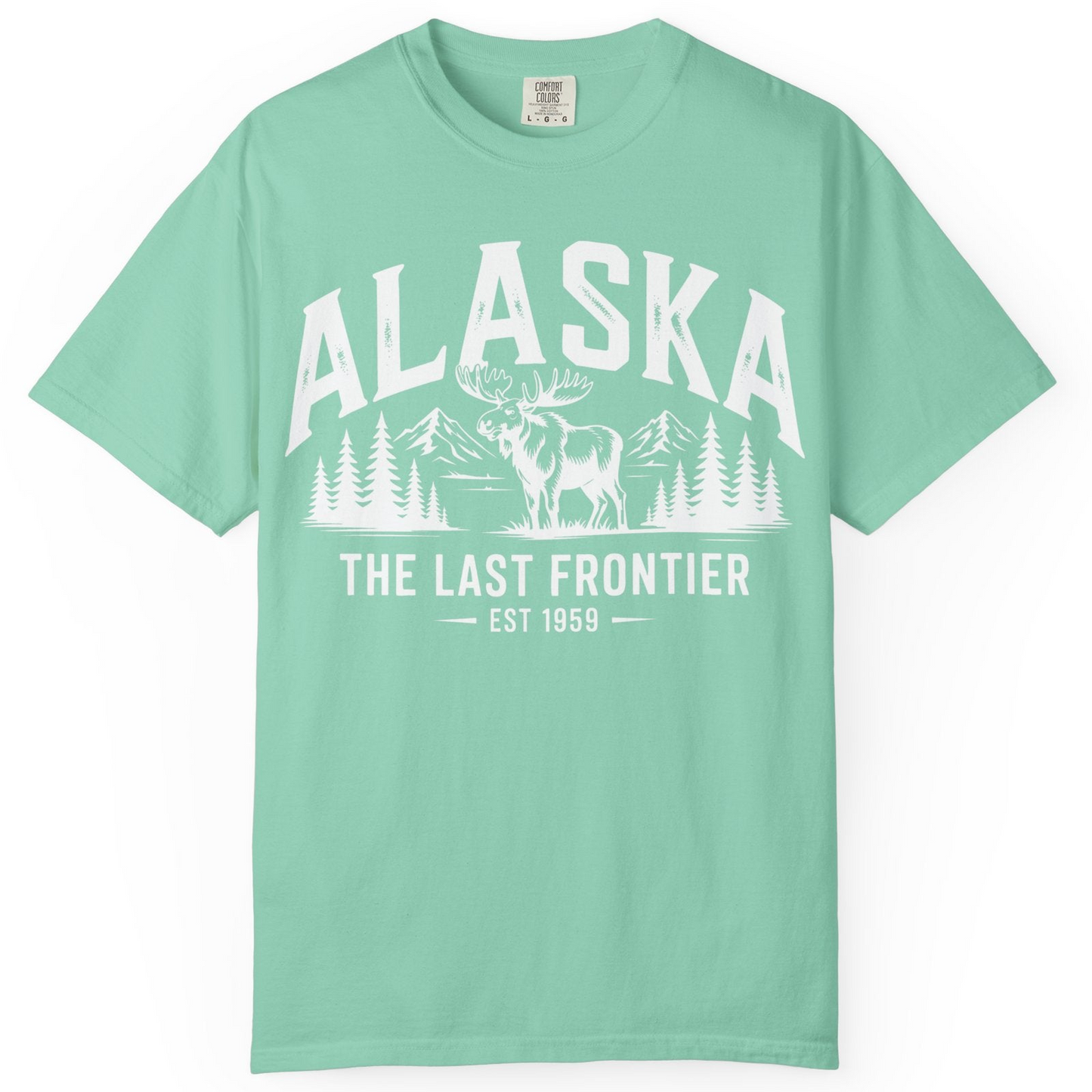 Alaska The Last Frontier Moose Mountain Wilderness Graphic Shirt — Comfort Comfort Colors T-Shirt – Island Reef – Alaska Cruise Shirts