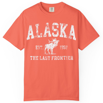 Vintage Alaska Moose Shirt Comfort Colors T-Shirt – Bright Salmon – Alaska Cruise Shirts