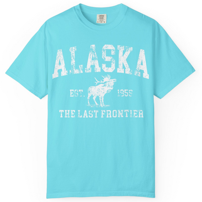 Vintage Alaska Moose Shirt Comfort Colors T-Shirt – Lagoon Blue – Alaska Cruise Shirts