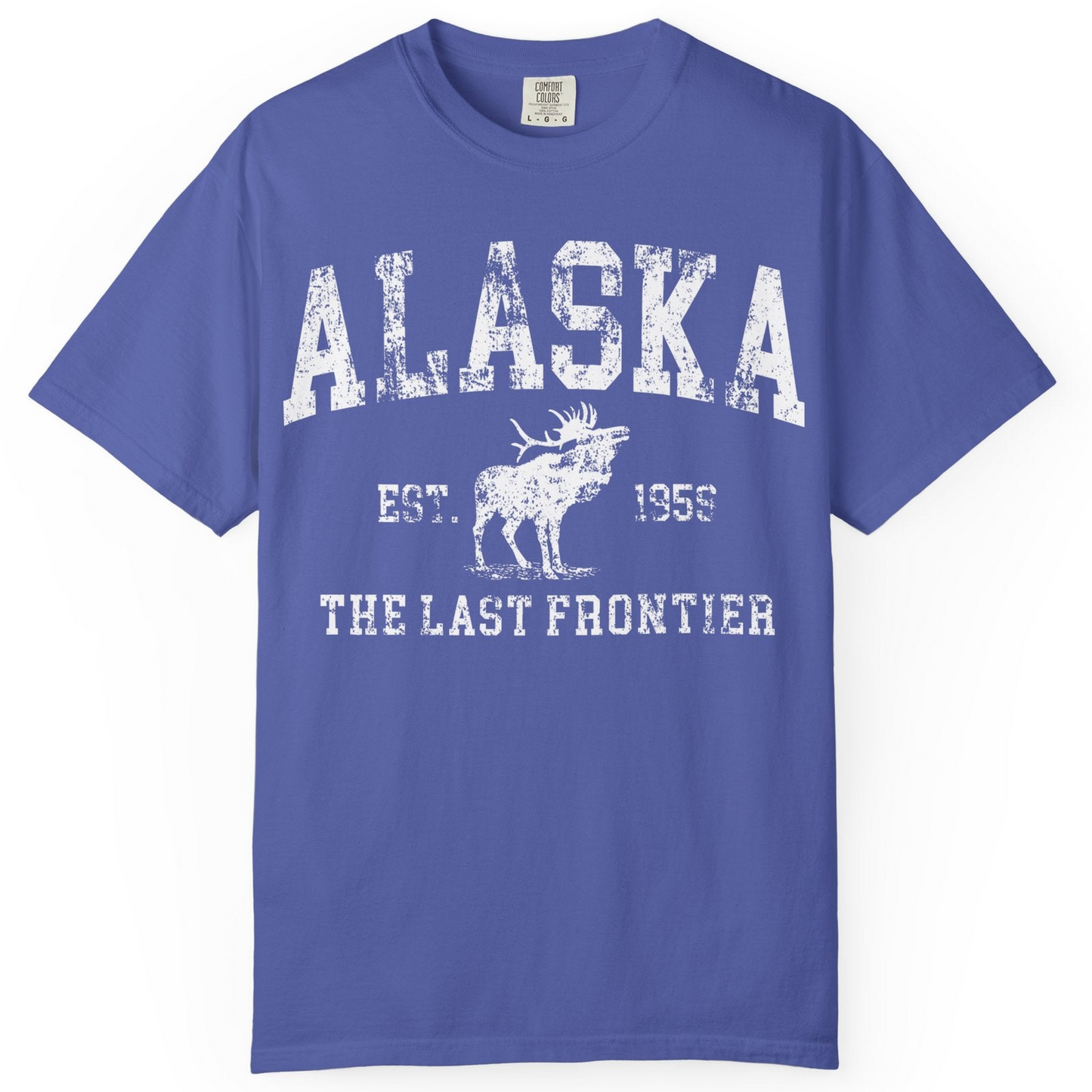 Vintage Alaska Moose Shirt Comfort Colors T-Shirt – Periwinkle – Alaska Cruise Shirts