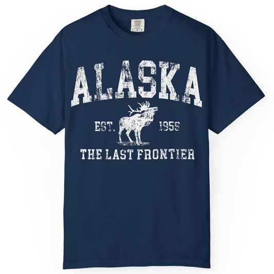 Vintage Alaska Moose Shirt Comfort Colors T-Shirt – Navy – Alaska Cruise Shirts
