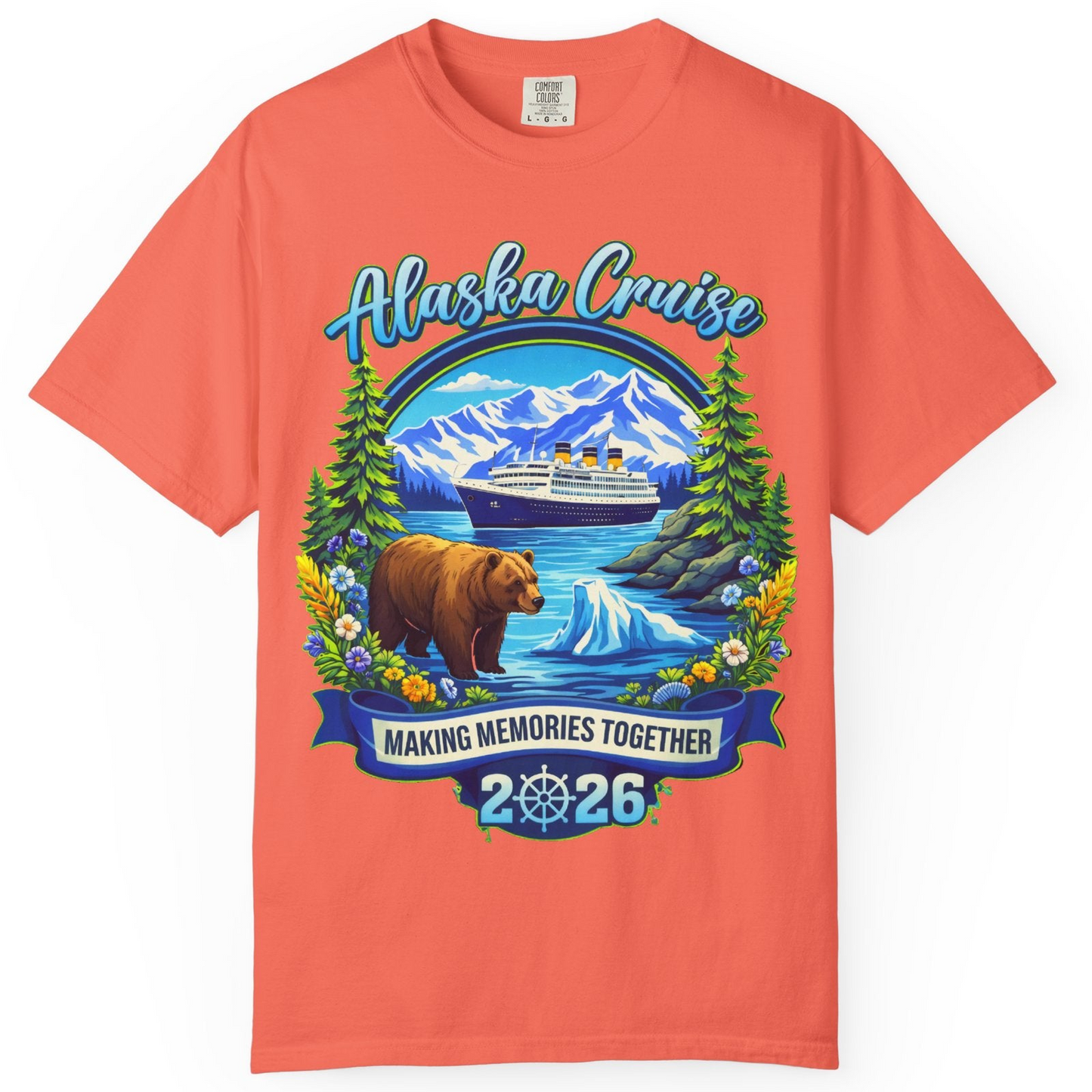 Alaska Cruise 2026 Family Shirt Comfort Colors T-Shirt – Bright Salmon – Alaska Cruise Shirts