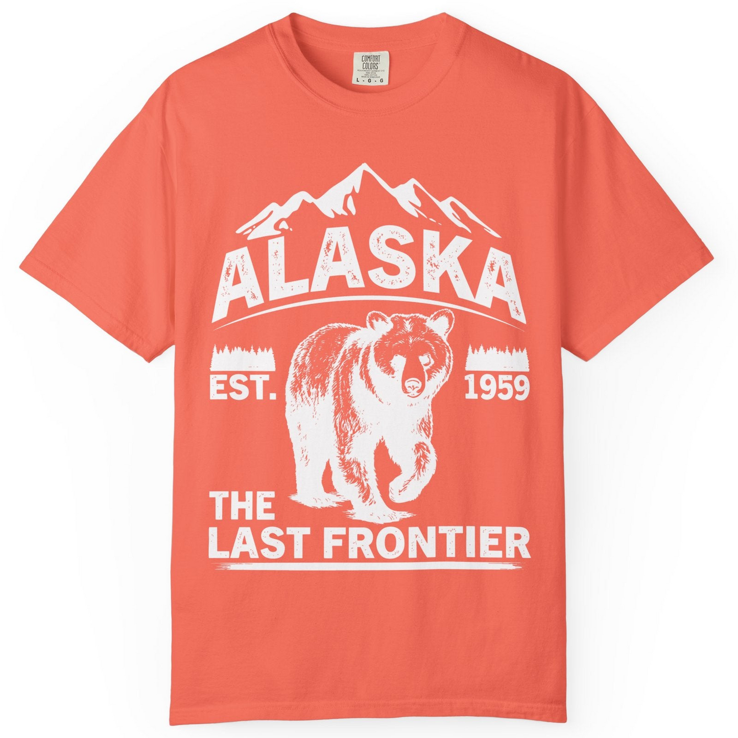 Alaska Bear Shirt Comfort Colors T-Shirt – Bright Salmon – Alaska Cruise Shirts