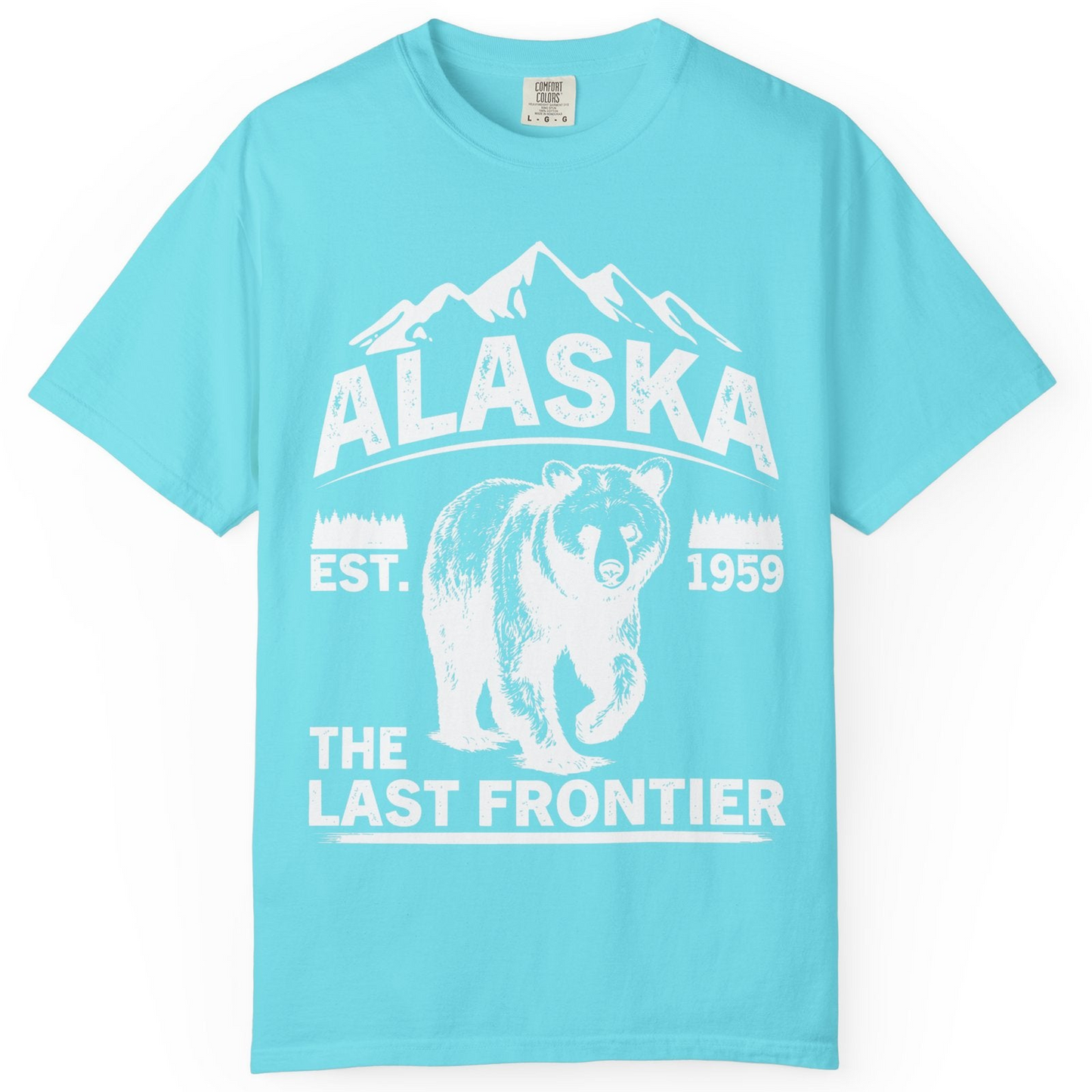 Alaska Bear Shirt Comfort Colors T-Shirt – Lagoon Blue – Alaska Cruise Shirts