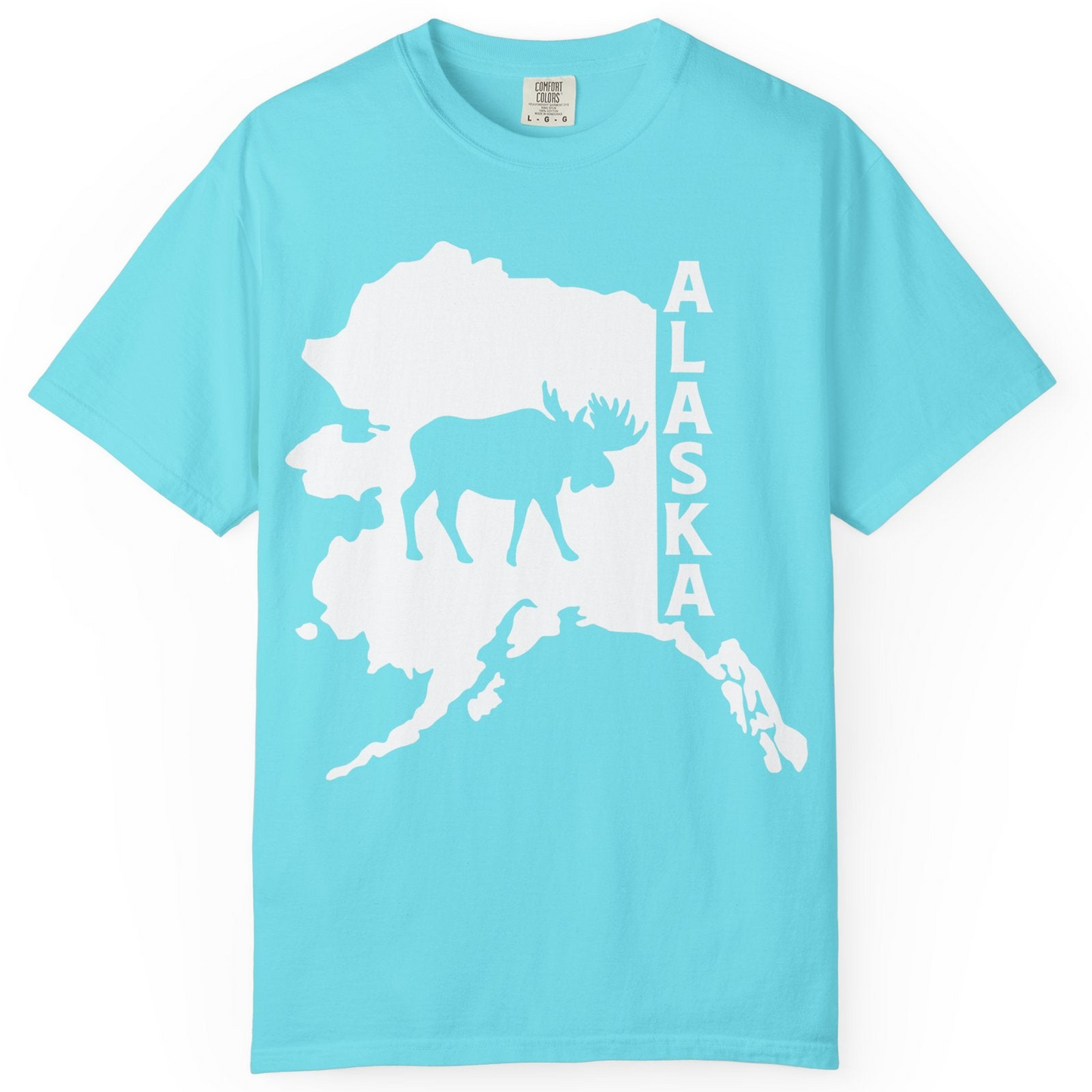 Alaska Moose Silhouette Shirt Comfort Colors T-Shirt – Lagoon Blue – Alaska Cruise Shirts