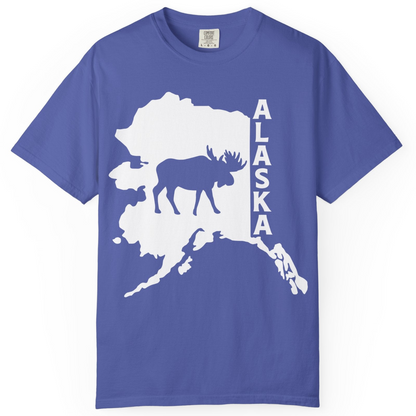 Alaska Moose Silhouette Shirt Comfort Colors T-Shirt – Periwinkle – Alaska Cruise Shirts