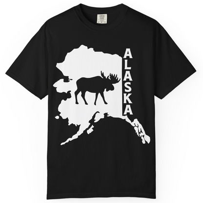 Alaska Moose Silhouette Shirt Comfort Colors T-Shirt – Black – Alaska Cruise Shirts