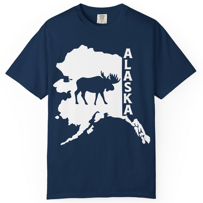 Alaska Moose Silhouette Shirt Comfort Colors T-Shirt – Navy – Alaska Cruise Shirts