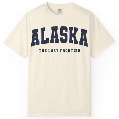Alaska The Last Frontier Bold Collegiate Vintage State Pride Shirt — Comfort Comfort Colors T-Shirt – Ivory – Alaska Cruise Shirts