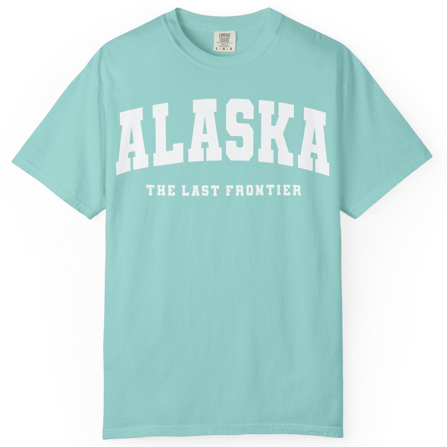 Alaska The Last Frontier Bold Collegiate Vintage State Pride Shirt — Comfort Comfort Colors T-Shirt – Chalky Mint – Alaska Cruise Shirts