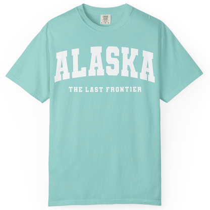 Alaska The Last Frontier Bold Collegiate Vintage State Pride Shirt — Comfort Comfort Colors T-Shirt – Chalky Mint – Alaska Cruise Shirts