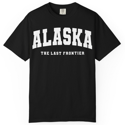Alaska The Last Frontier Bold Collegiate Vintage State Pride Shirt — Comfort Comfort Colors T-Shirt – Black – Alaska Cruise Shirts
