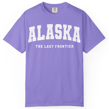 Alaska The Last Frontier Bold Collegiate Vintage State Pride Shirt — Comfort Comfort Colors T-Shirt – Violet – Alaska Cruise Shirts