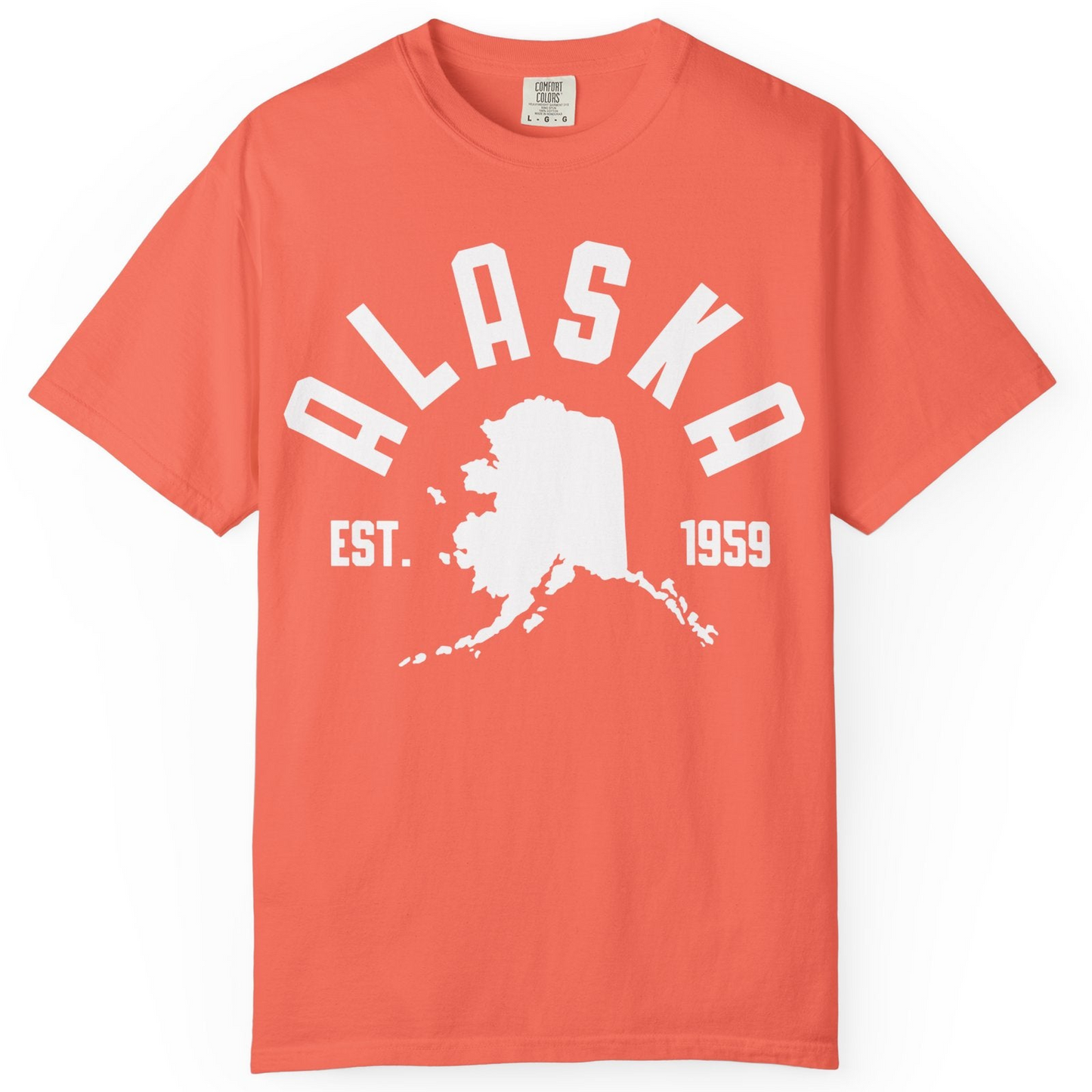 Vintage Alaska State Outline Est 1959 Retro Collegiate Shirt — Comfort Comfort Colors T-Shirt – Bright Salmon – Alaska Cruise Shirts