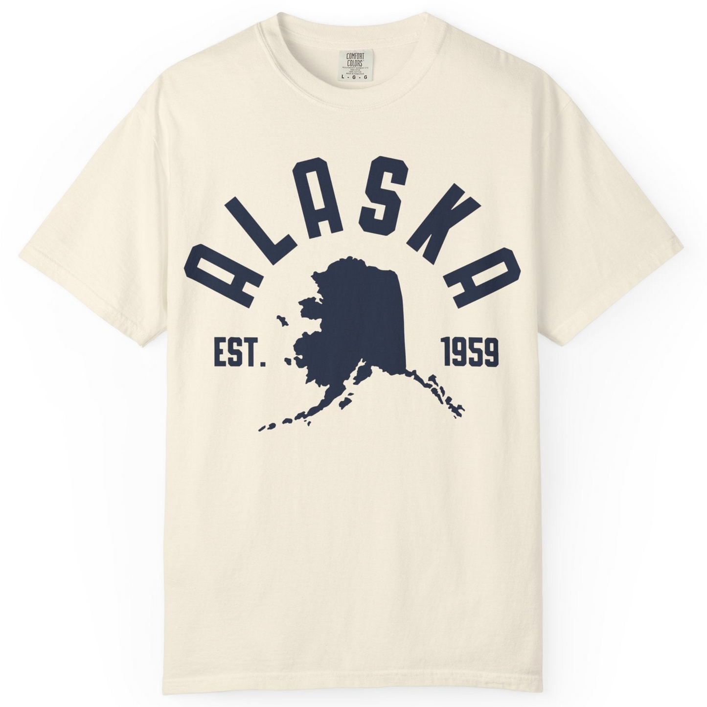 Vintage Alaska State Outline Est 1959 Retro Collegiate Shirt — Comfort Comfort Colors T-Shirt – Ivory – Alaska Cruise Shirts