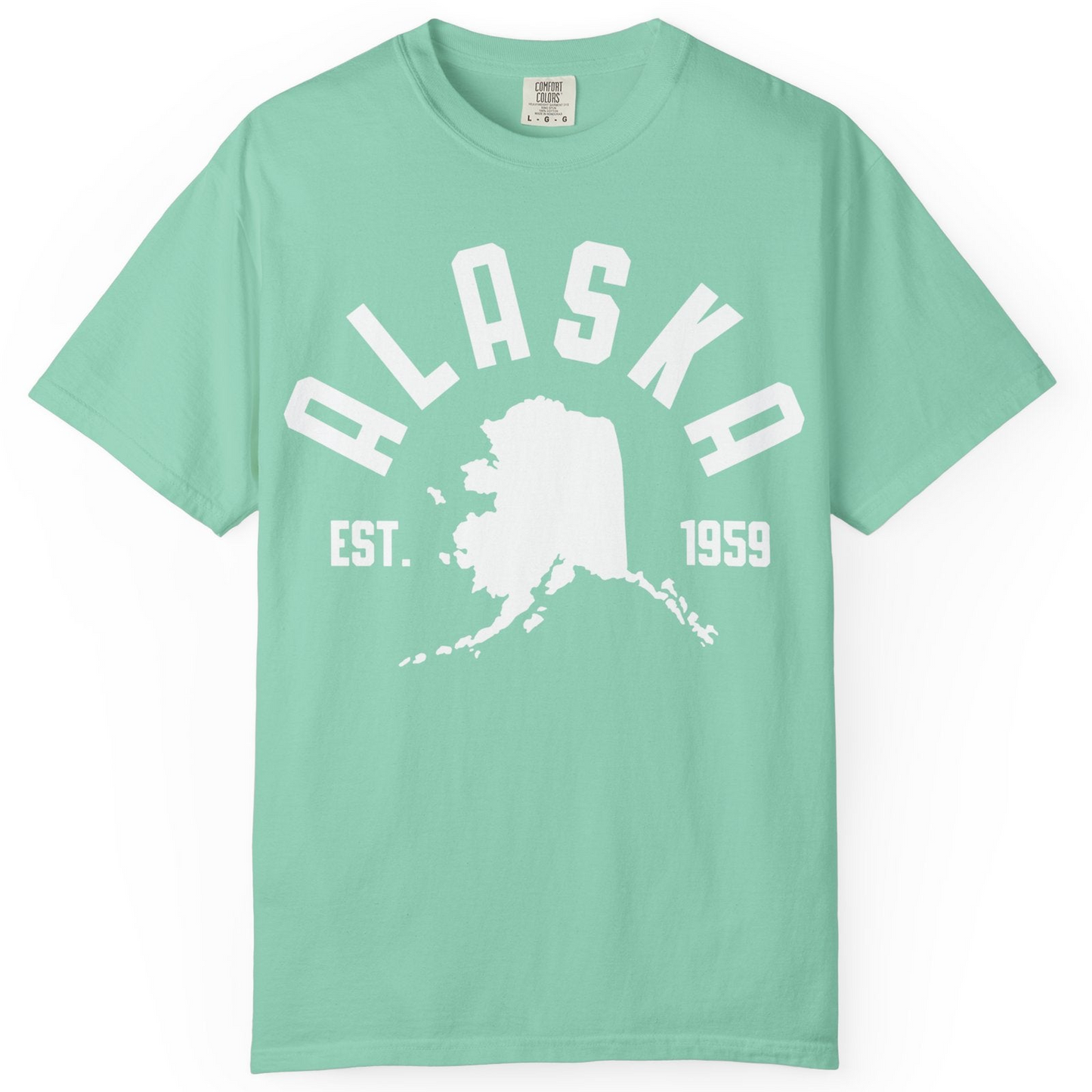 Vintage Alaska State Outline Est 1959 Retro Collegiate Shirt — Comfort Comfort Colors T-Shirt – Island Reef – Alaska Cruise Shirts